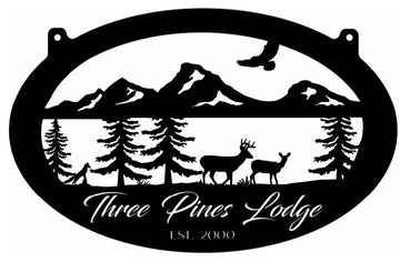 Metal WILDLIFE Sign with DEER Mountains eagle evergreens, up to 5ft sign customized with your name