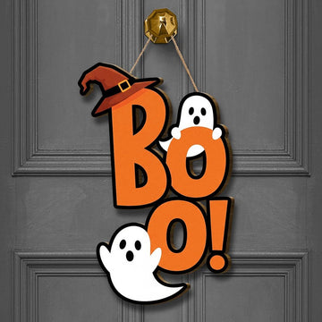 Boo Ghost Halloween Door Hanger Witch Hat Fall Sign