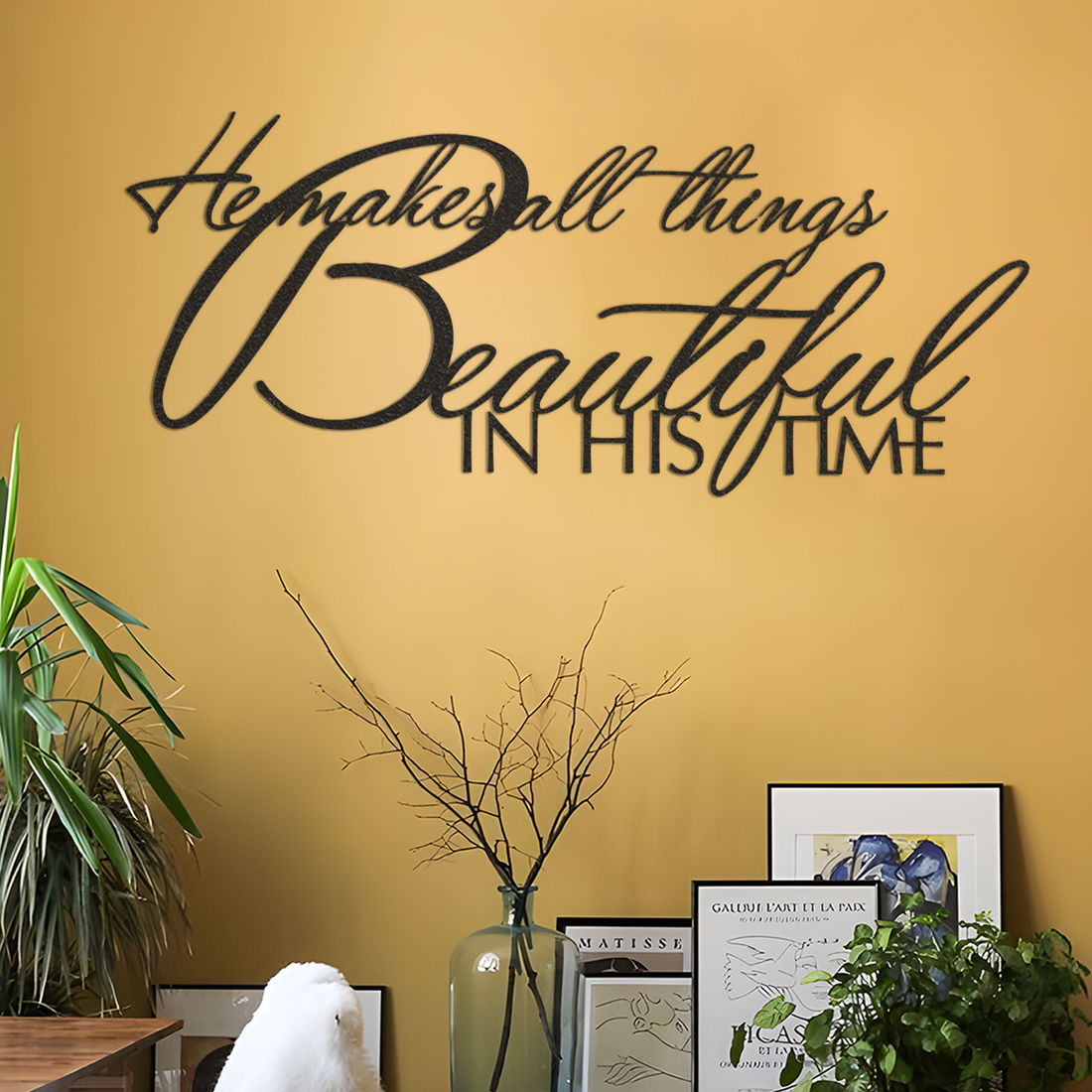 Huge wall art He makes all things beautiful in His time" metal wall words