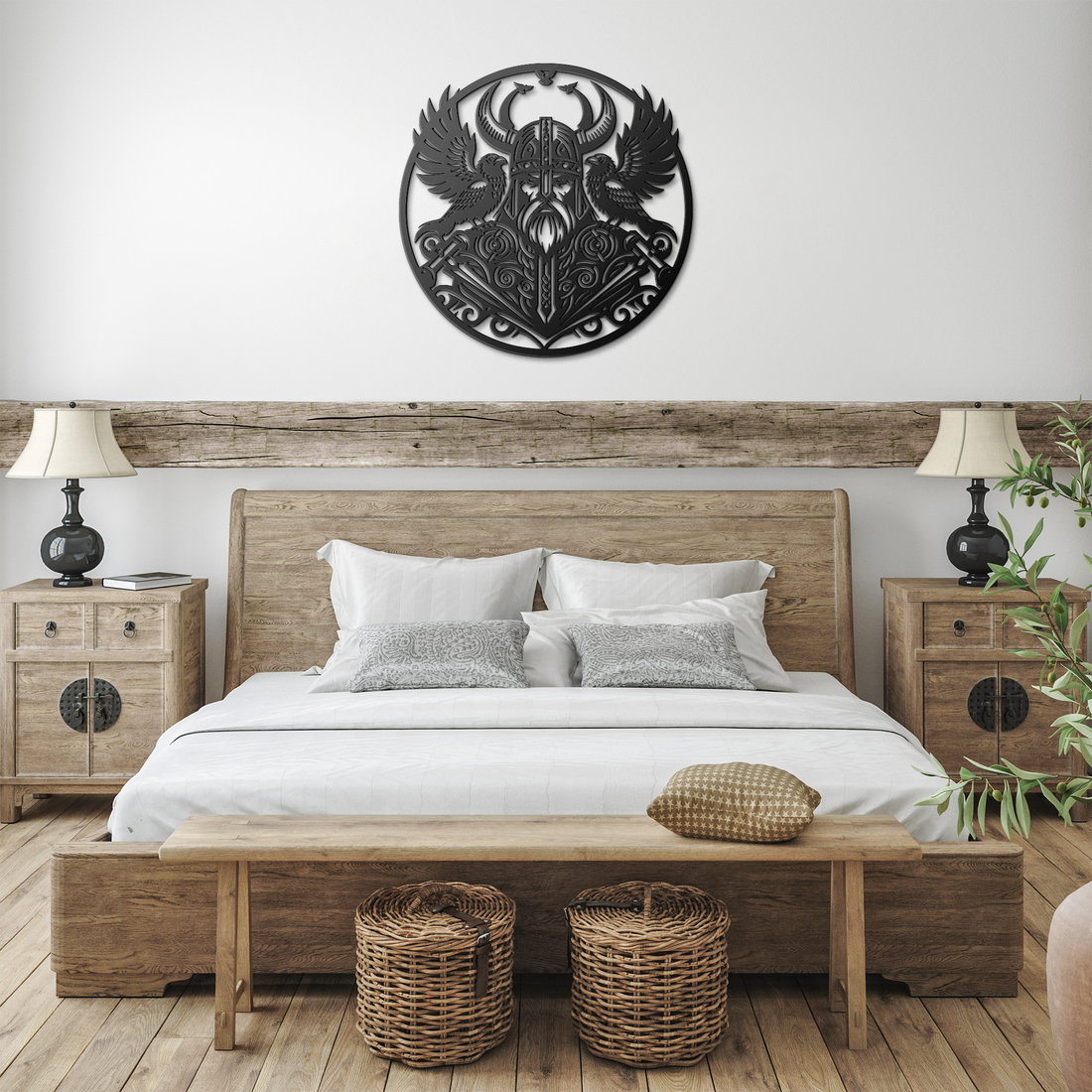 Viking Warrior Metal Sign – Norse Mythology Odin Raven Wall Art – Custom Steel Decor