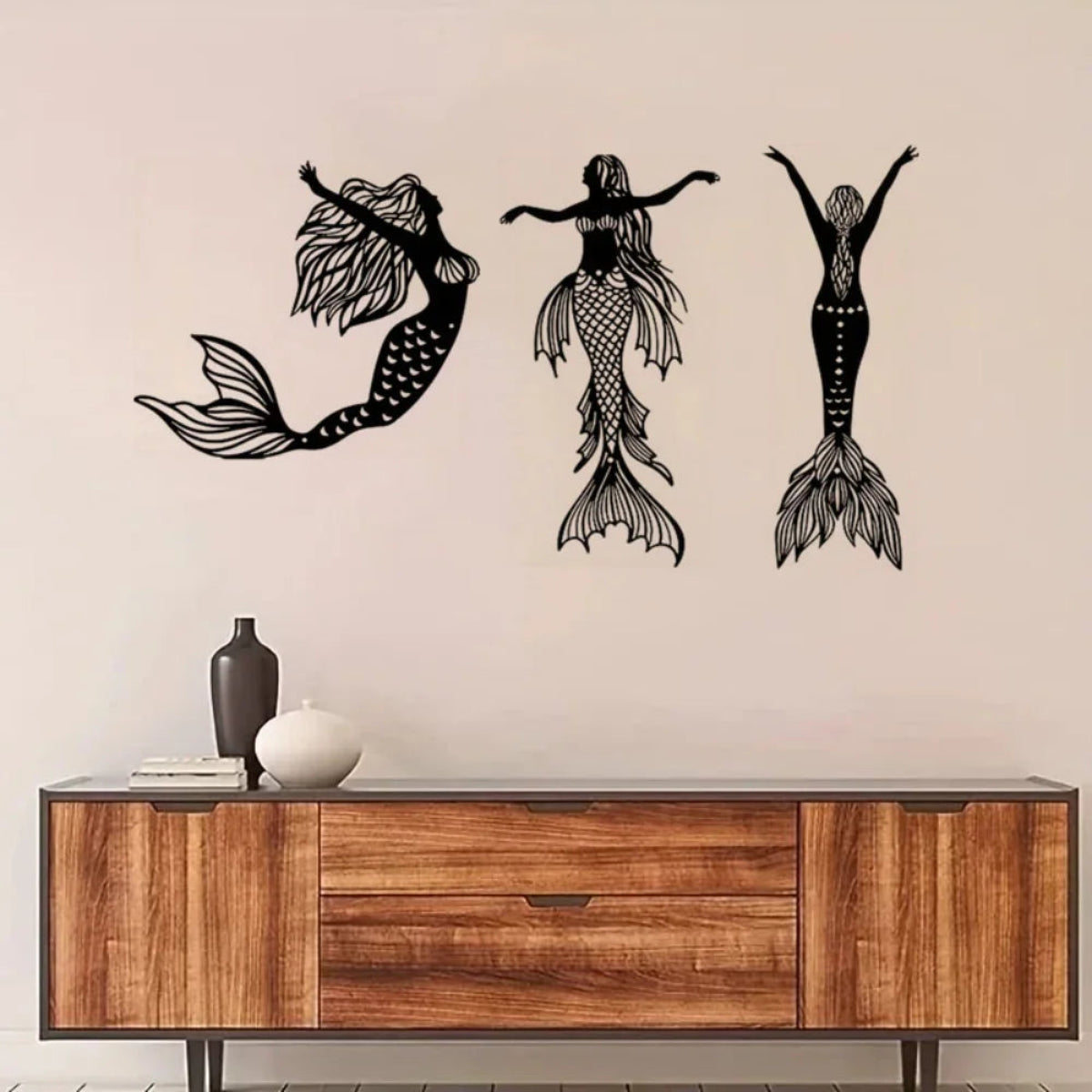 Enchanting Metal Mermaid Wall Art – 1pc Iron Mermaid Anchor Sculpture for Outdoor & Garden Décor | Nautical Wall Hanging for Patio, Poolside & Beach House