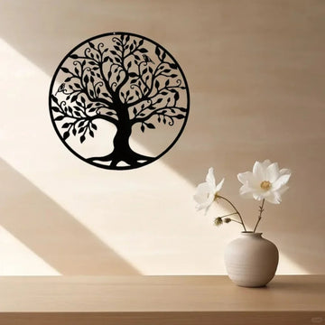 Tree of Life Metal Wall Art 11.02"x11.02" Iron Wall Hanging for Living Room, Bedroom, Study, Hall & Church Décor