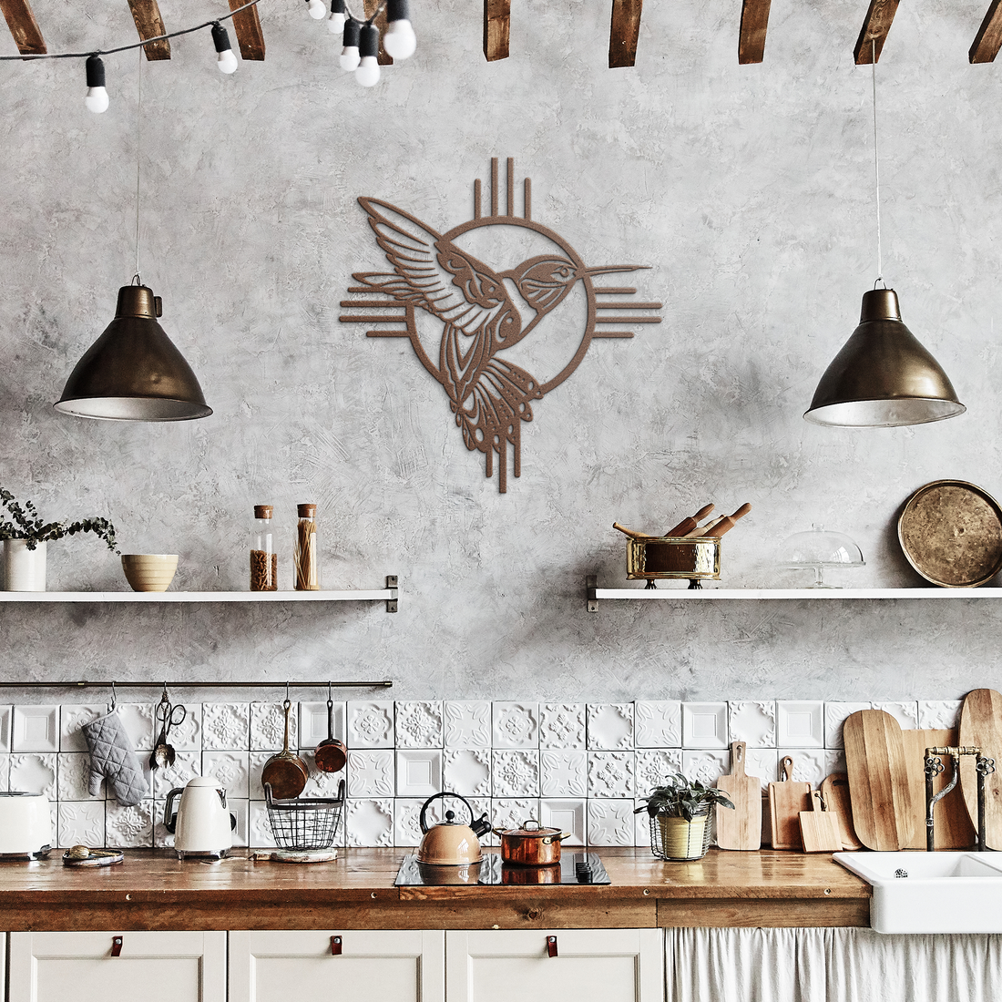 Southwest Hummingbird Native American Style Metal Sign