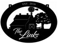Metal barn sign with BARN WINDMILL silhouette in oval