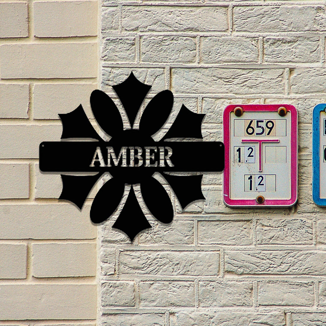 Personalized mid, century metal door sign, modern address sign, vintage style door sign, home art wall decor, mailbox sign, LED lighted sign