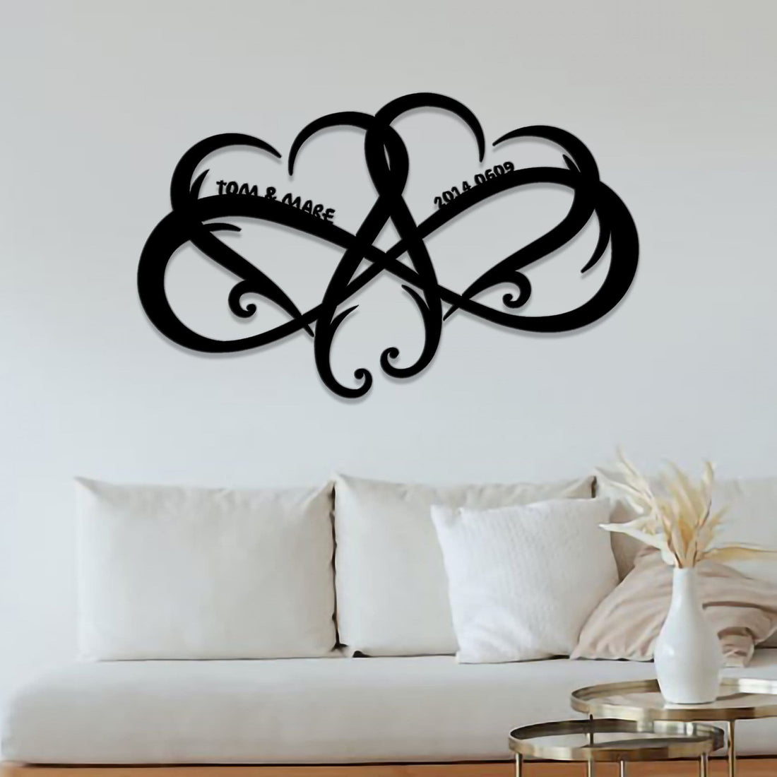 Custom infinite heart metal wall art sign/steel double heart decorative wall decoration/family name sign/valentine's day gift/LED sign