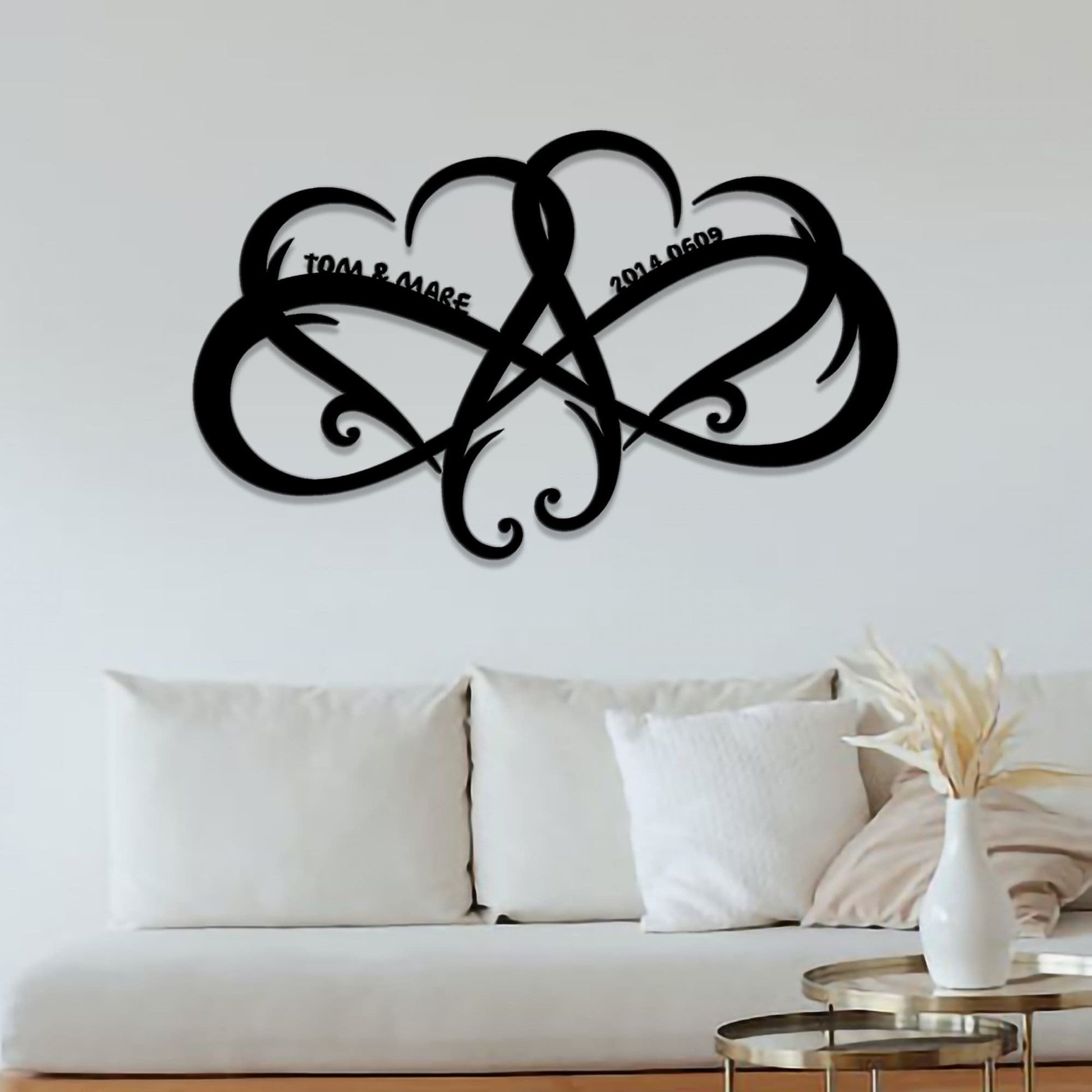 Custom infinite heart metal wall art sign/steel double heart decorative wall decoration/family name sign/valentine's day gift/LED sign