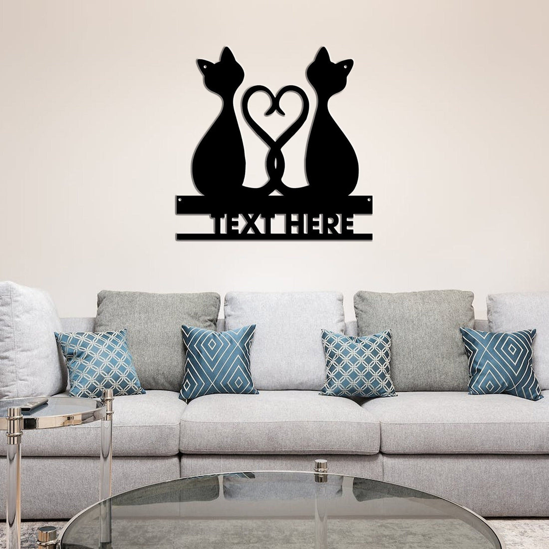 Personalized black cat metal sign/heart-shaped metal sign/retro couple cat wall hanging/anniversary decor/custom surname metal sign/led sign