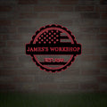 Custom American Flag Workshop Signs / Personalized Garage Metal Signs / Handmade Garage Wall Decor / LED Signs / Dad's Gift / Freedom